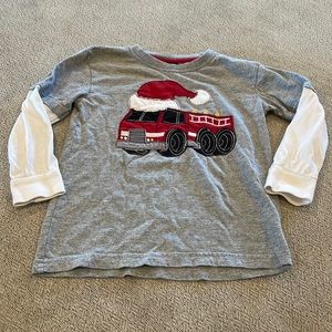 Boys Firetruck Santa Hat Christmas Shirt